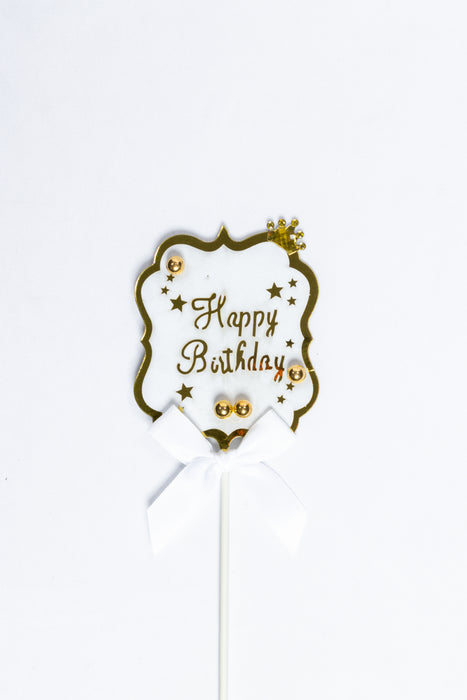 Adorno para pastel color blanco diseño escudo real "Happy birthday" 1 pieza