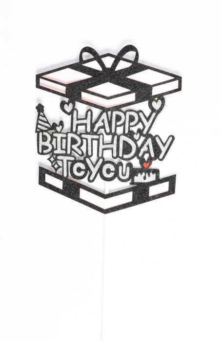 Adorno para pastel color blanco diseño caja sorpresa Happy birthday to you 1 pieza