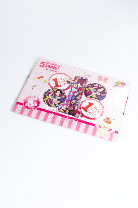 Kit de decoración con globos niña tonos rosa 5 piezas