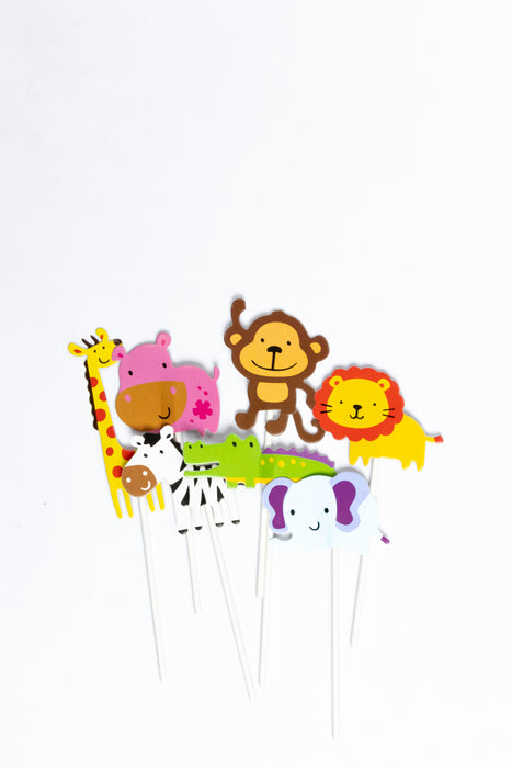Adorno para pastel colores varios diseño animales de la selva 7 piezas