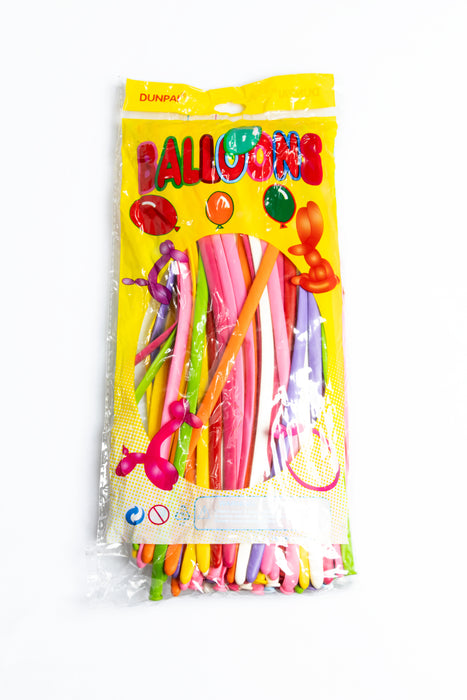 Paquete de globos largos colores varios 100 piezas