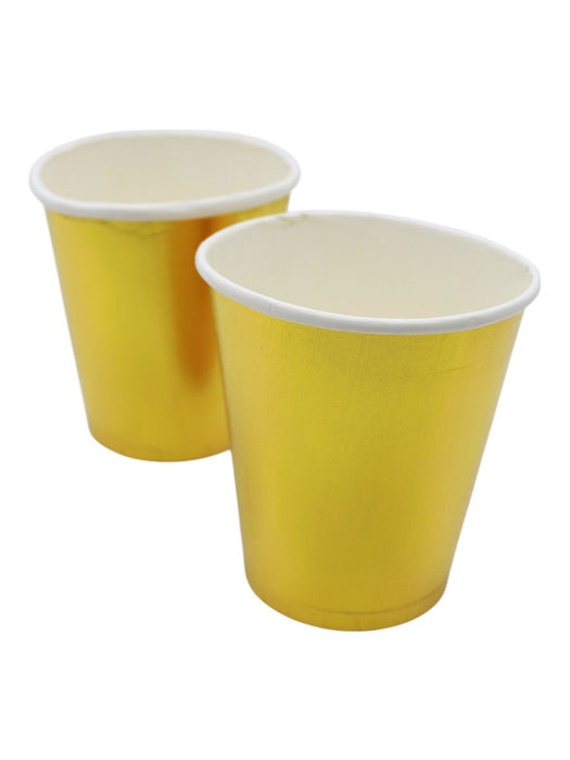 Vasos desechables para fiestas y celebraciones en color dorado con efecto reflectivo