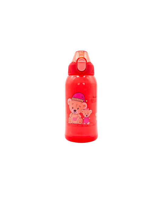 Botella de agua con popote de silicona y estampado de ositos en colores varios