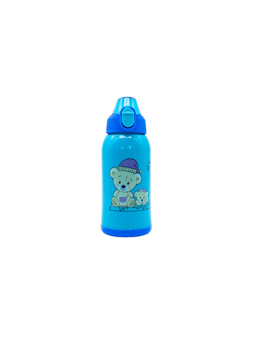 Botella de agua con popote de silicona y estampado de ositos en colores varios