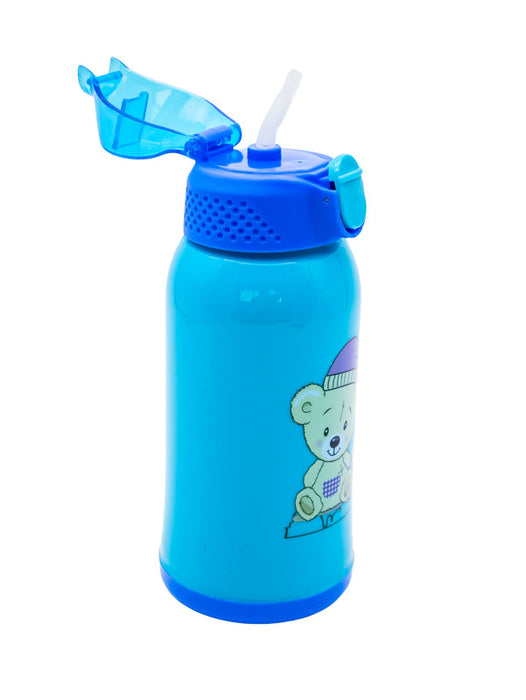 Botella de agua con popote de silicona y estampado de ositos en colores varios