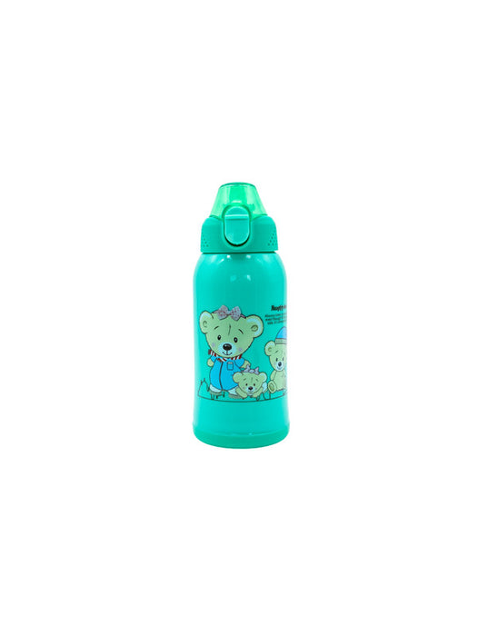 Botella de agua con popote de silicona y estampado de ositos en colores varios