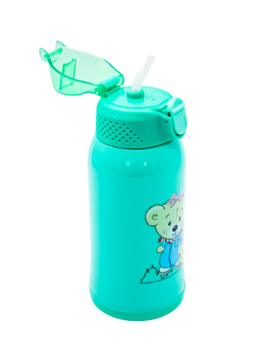 Botella de agua con popote de silicona y estampado de ositos en colores varios