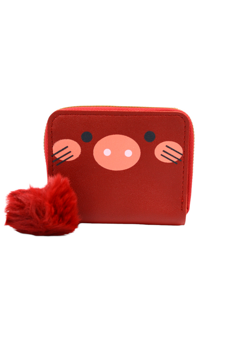 Cartera pequeña con pompon y carita de puerquito en colores varios