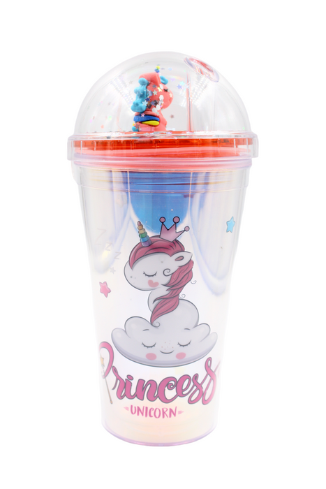 Vaso de acrílico con tapa de burbuja diseño de unicornio multicolor