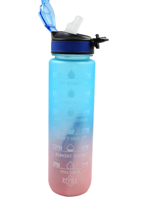 Botella ergonomica para agua y bebidas en degradado de colores con capacidad de 1000ml