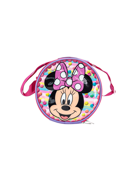 Lonchera circular disney con el diseño de la cara de minnie mouse para llevar al colegio o excursiones