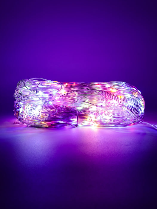 Cortina de 450 luces led fijas de colores con cable transparente de 3 x 4.5 metros