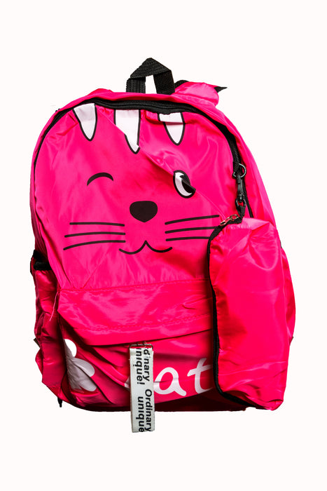 Mochila con estampado de gatito y lapicera color rosa 1 pieza