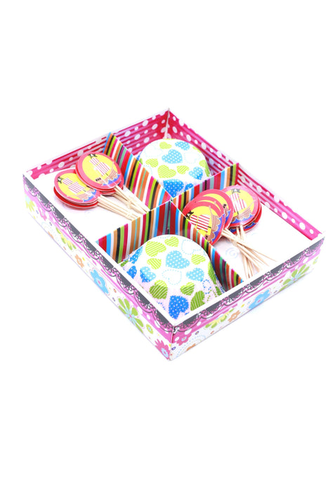 Kit de decoraciones para postres con capacillos y adornos en colores y estilos diferentes con 50 piezas