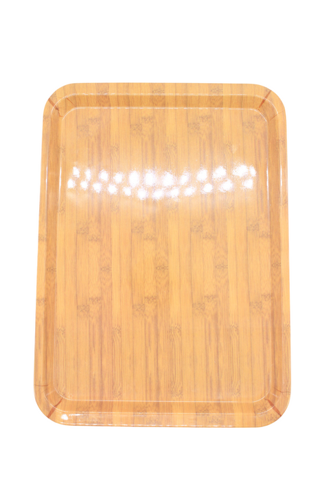 Charola rectangular de melamina efecto madera para servicio de mesa con acabado brillante