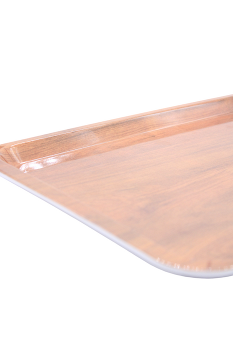 Charola rectangular de melamina efecto madera para servicio de mesa con acabado brillante