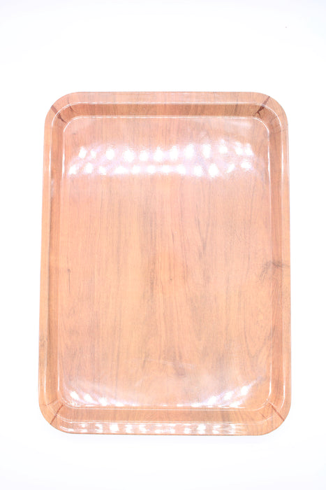 Charola rectangular de melamina efecto madera para servicio de mesa con acabado brillante