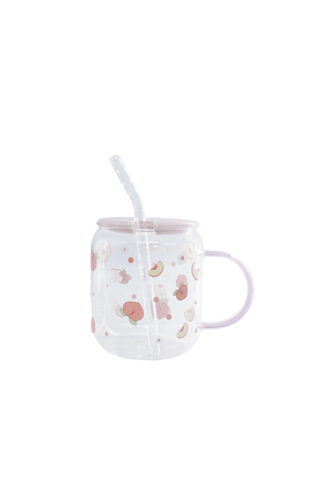 Taza trasparente de cristal con tapa y popote colores y diseños varios