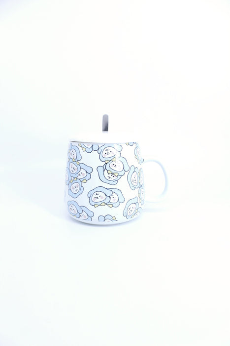 Taza de ceramica con tapa y cuchara en diseños y colores varios