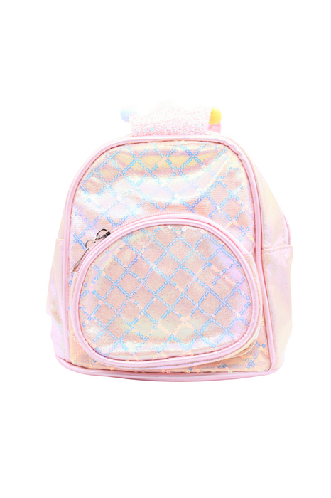 Mochila infantil con efecto tornasol con decoracion de corona en colores varios