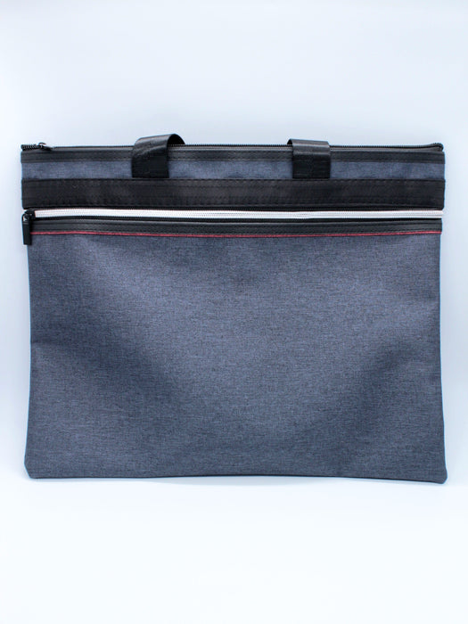 Bolso para laptop con doble compartimento y detalles en negro, diseño elegante y ergonomico,