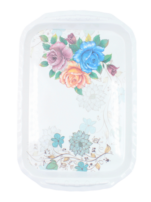 Charola rectangular de melamina para servicio de mesa con imagenes de flores