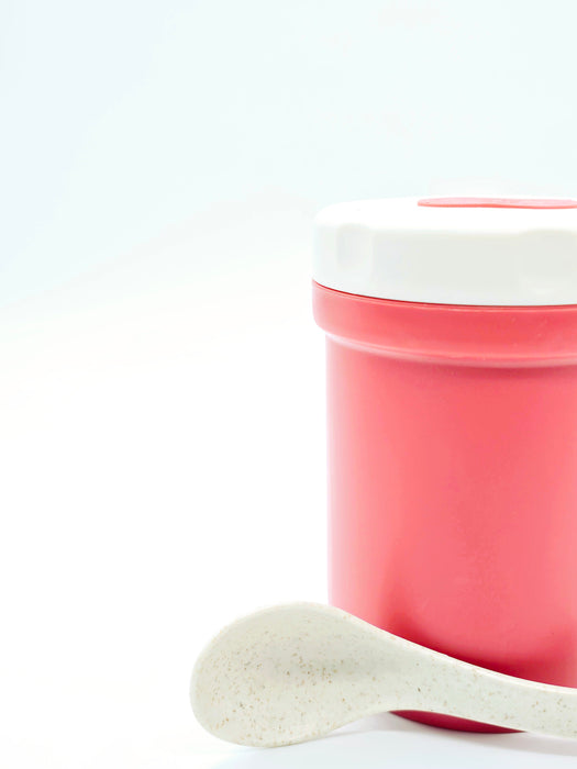 Vaso de plastico termico para alimentos con cuchara y tapa en colores varios