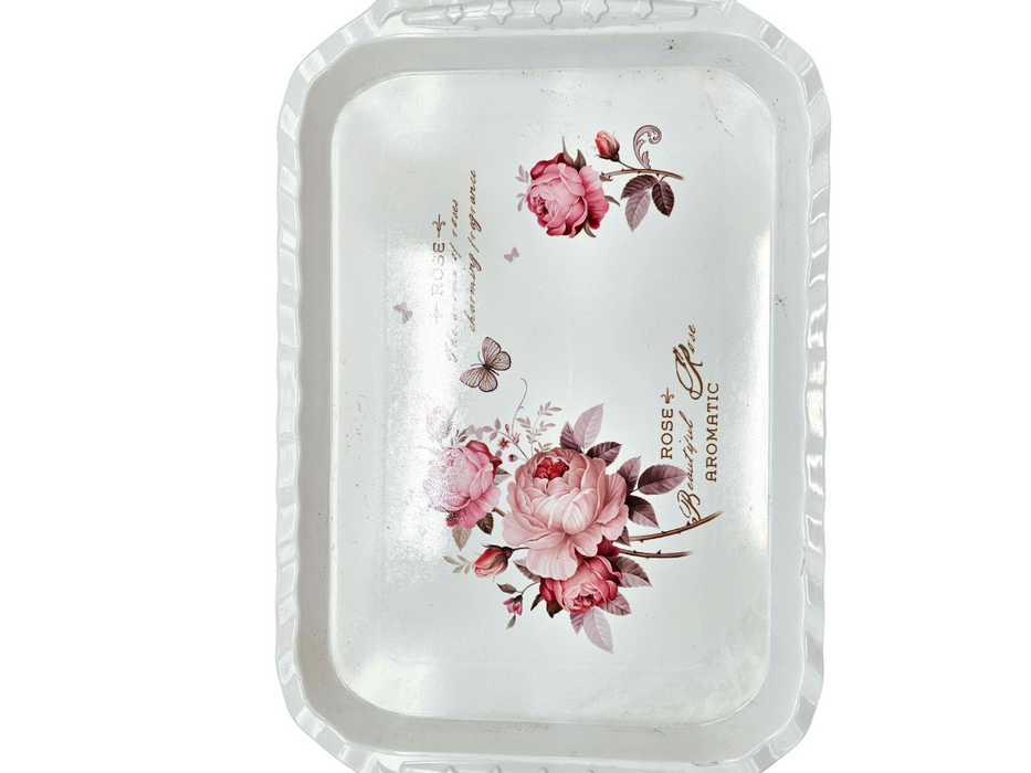 Charola rectangular de melamina para servicio de mesa con detalle en flores y diseños varios