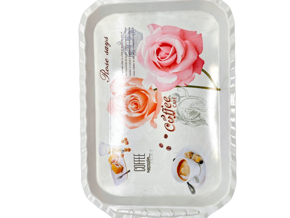 Charola rectangular de melamina para servicio de mesa con detalle en flores y diseños varios