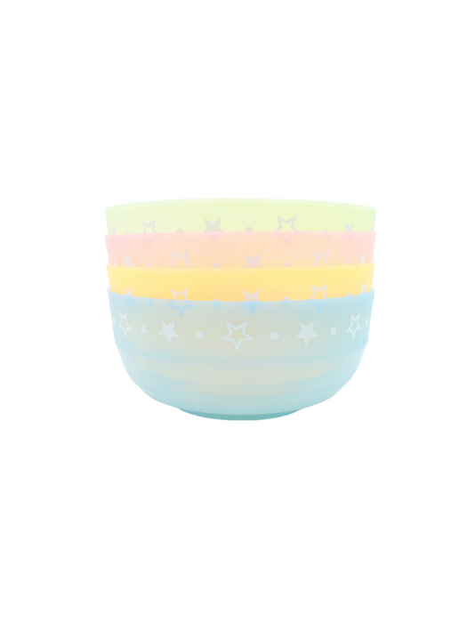 Set de 4 cuencos de plastico multiusos decorados con estrellas en colores surtidos tonos pastel