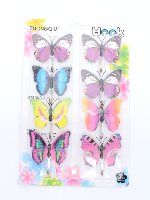 Ganchos adhesivos multiusos para el hogar con diseño de mariposas y de facil instalacion con 8 piezas