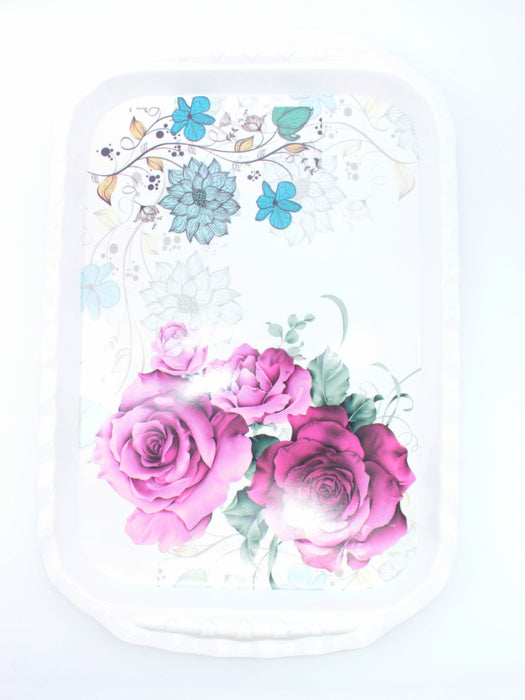 Charola rectangular de melamina para servicio de mesa con imagenes de flores