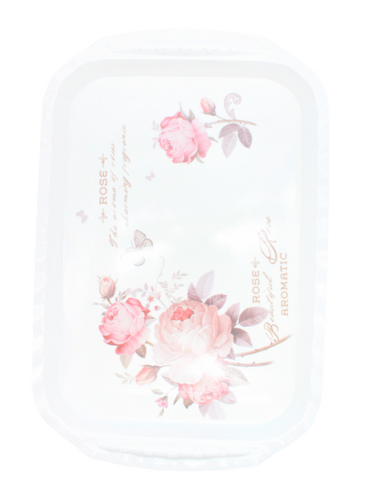 Charola rectangular de melamina para servicio de mesa con imagenes de flores