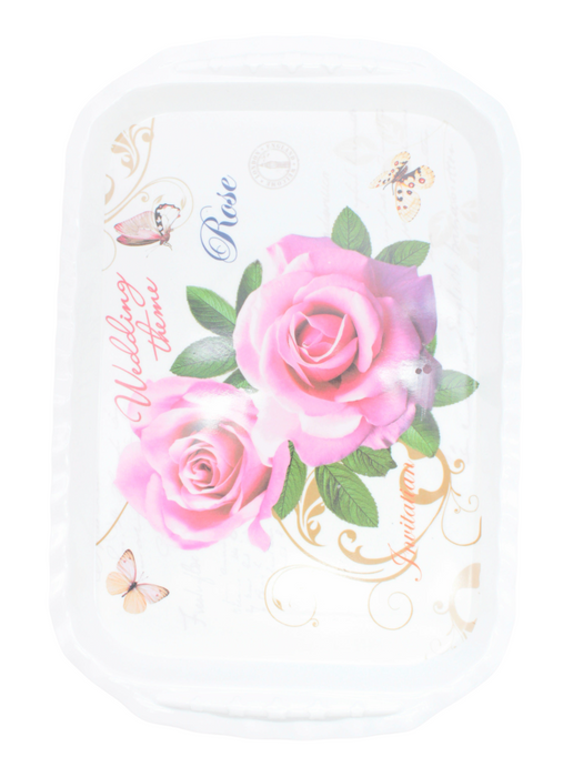 Charola rectangular de melamina para servicio de mesa con imagenes de flores