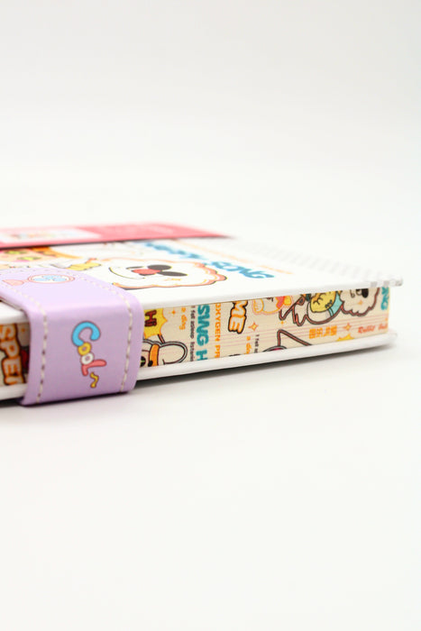 Libreta con diferentes diseños de personajes paradise oxygen  de pasta dura y broche de colores con iman