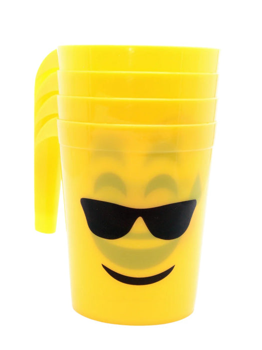 Paquete de 4 tazas de plastico con diseño de caritas de emoji en multicolor y amarillo