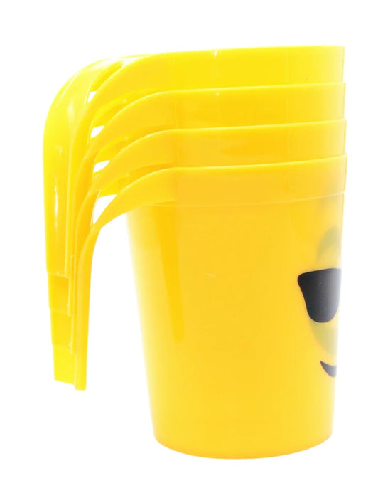 Paquete de 4 tazas de plastico con diseño de caritas de emoji en multicolor y amarillo