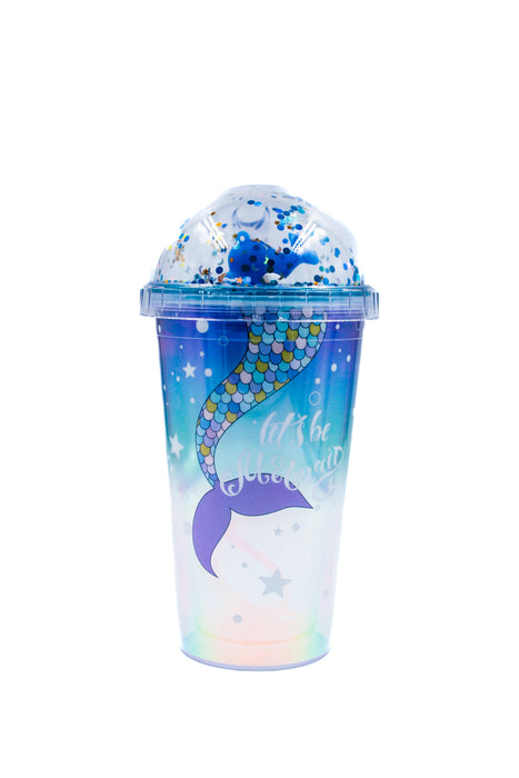 Vaso de acrílico con tapa de burbuja diseño de sirena multicolor incluye popote