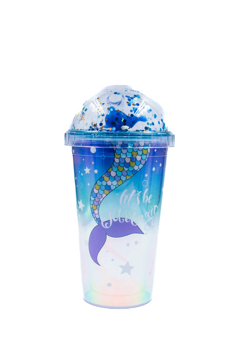 Vaso de acrilico con tapa de burbuja diseño de sirena multicolor incluye popote