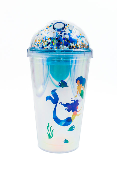 Vaso de acrílico con tapa de burbuja diseño de sirena multicolor incluye popote