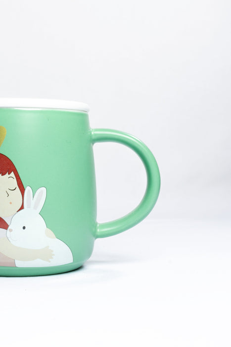 Taza de ceramica con cuchara para cafe colores y diseño momentos magicos