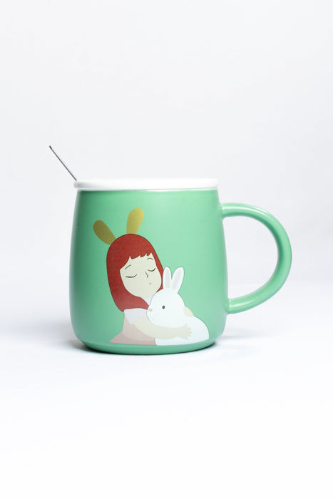 Taza de ceramica con cuchara para cafe colores y diseño momentos magicos