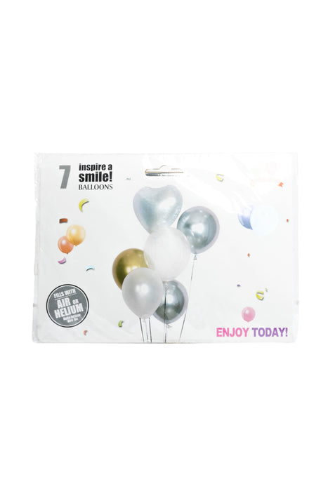 Set de 7 globos de látex metálicos lisos y diseño corazón colores varios