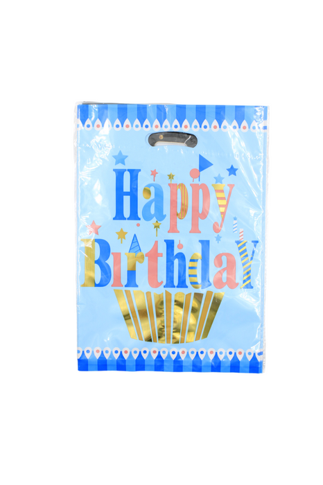 Paquete de bolsas para dulces mensaje happy birthday con perforación para transporte sencillo. 10 piezas