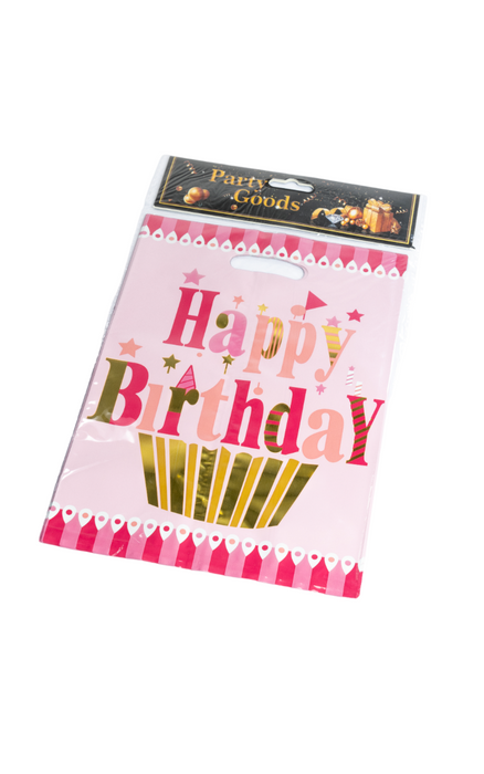 Paquete de bolsas para dulces mensaje happy birthday con perforación para transporte sencillo. 10 piezas