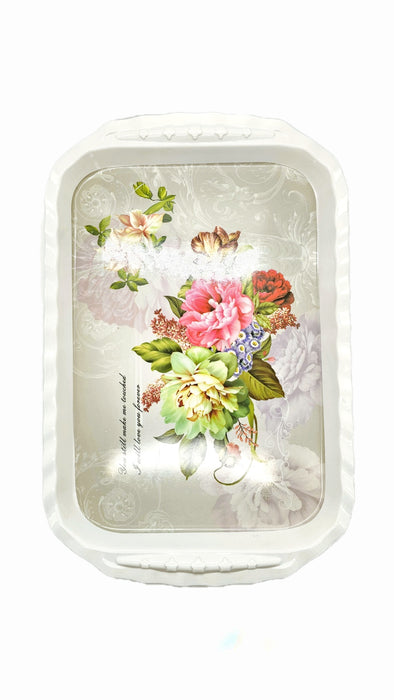 Charola rectangular de melamina para servicio de mesa con detalle en flores y diseños varios