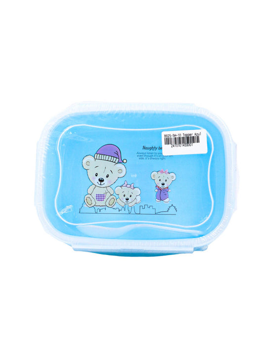 Tuper infantil de plastico con chuchara integrada en colores varios y diseño de ositos