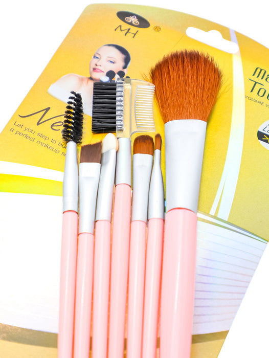 Set de siete brochas de modelo lisa para maquillaje en colores varios en tono pastel