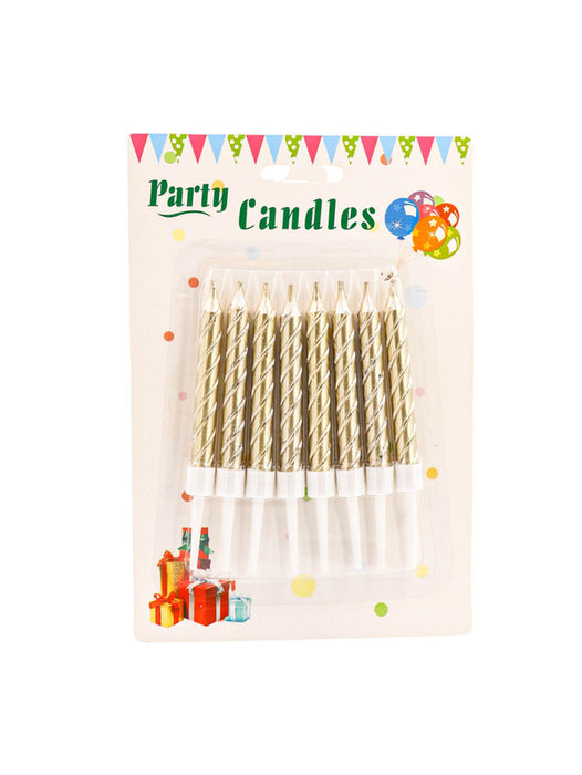 Paquete de 8 velas metalicas para celebraciones en colores varios