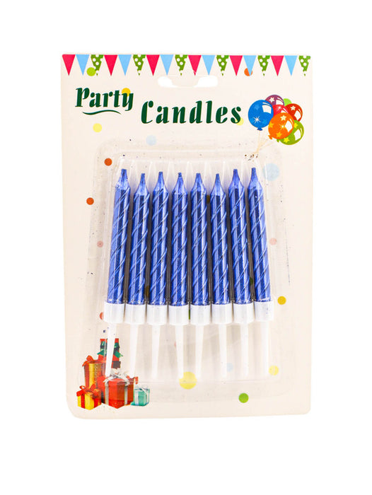 Paquete de 8 velas metalicas para celebraciones en colores varios